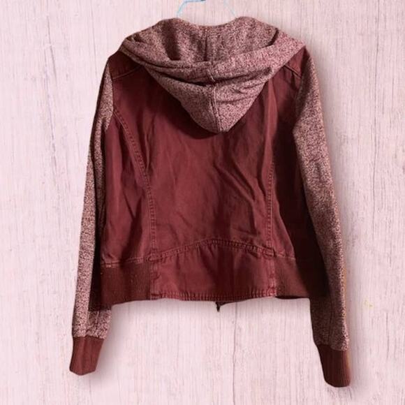 BSweet Womens Burgundy Canvas & Stretch Knit, Zip Front, Hoodie Jacket-Size L - Picture 3 of 4